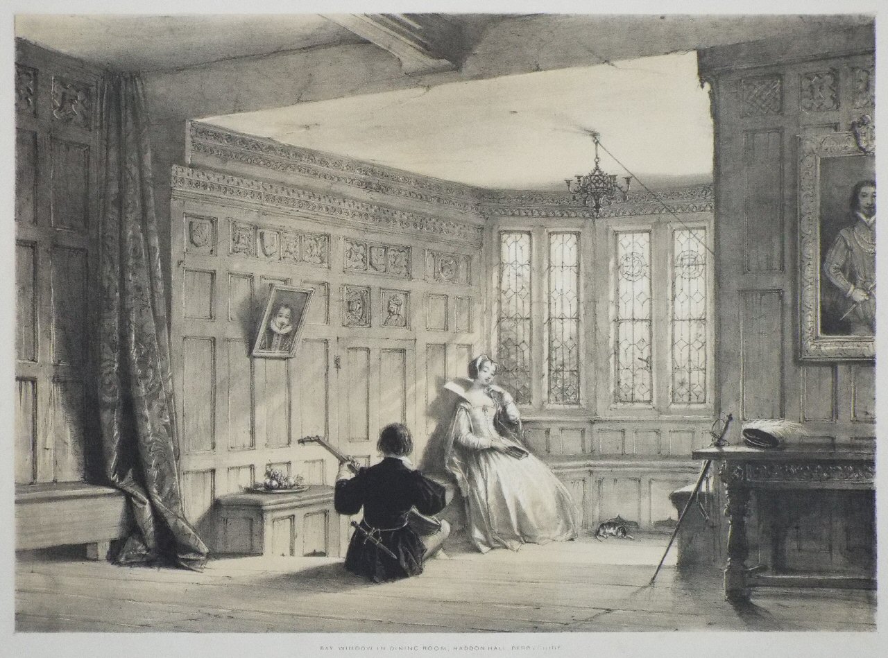 Lithograph - Bay Window in Dining Room, Haddon Hall, Derbyshire - Nash